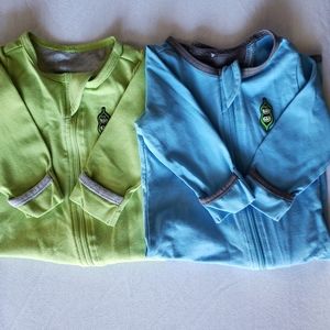 Two Peekaboo Beans Playsuits 3-6months
